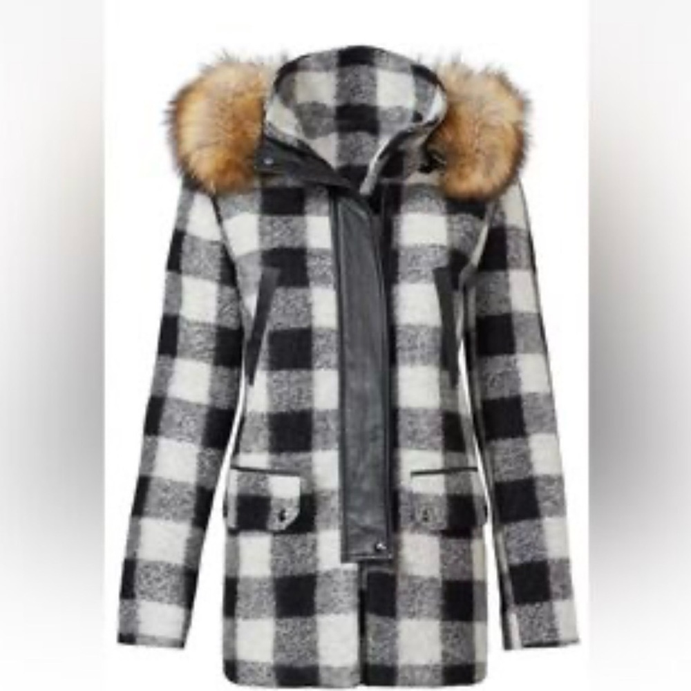 Joie Checkered Utility Jacket with Faux Fur Trim